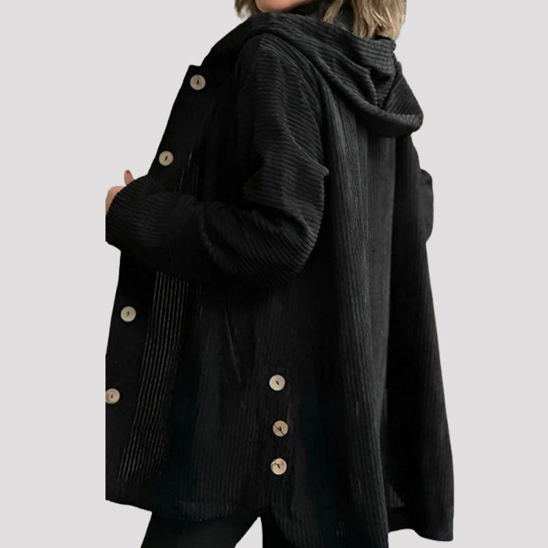 🍂 Efterår og vinter - ny løs jakke med hætte i fløjl til kvinder 🧥