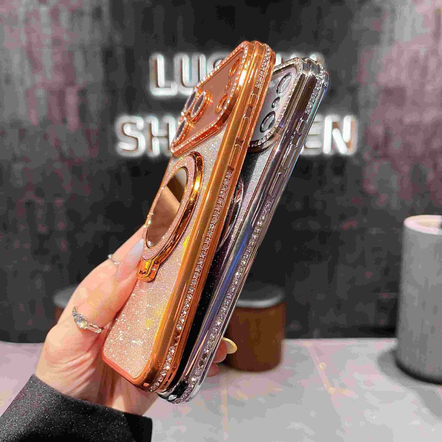 📲✨Gradient Glitter Holder sminkspegel skyddsfodra