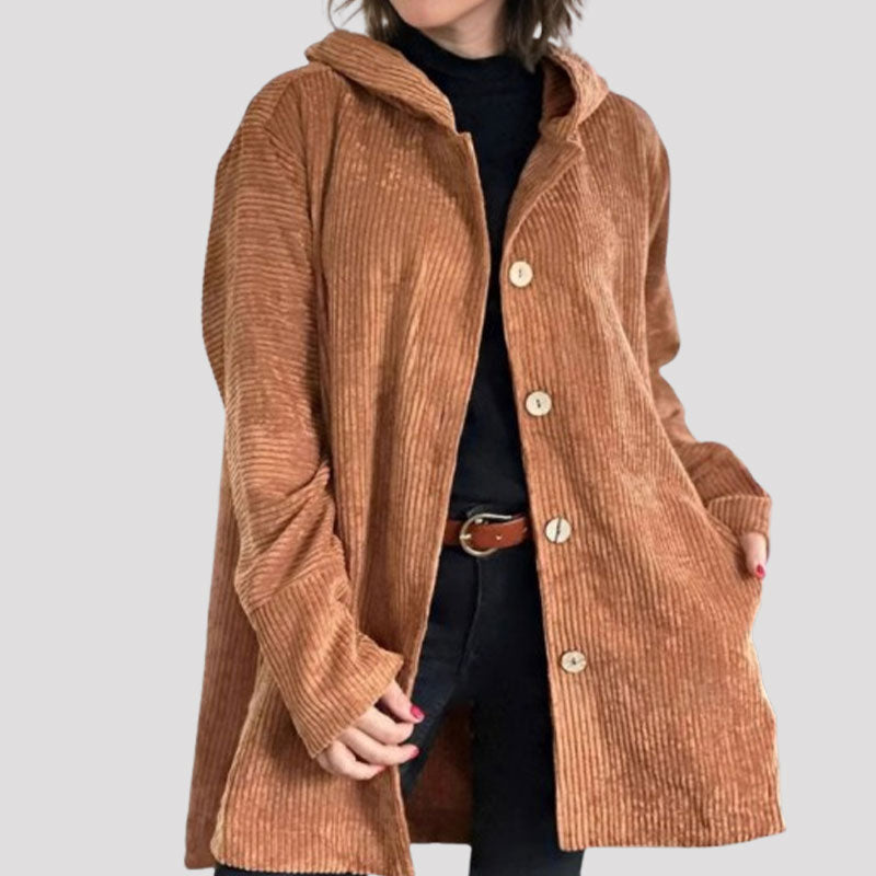 🍂 Efterår og vinter - ny løs jakke med hætte i fløjl til kvinder 🧥