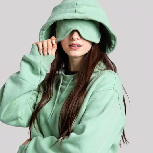 🔥SIDSTE DAGS UDSALG - 50% RABAT🎁Efterår/vinter Ny ensfarvet pullover-hoodie - indbygget øjenmaske