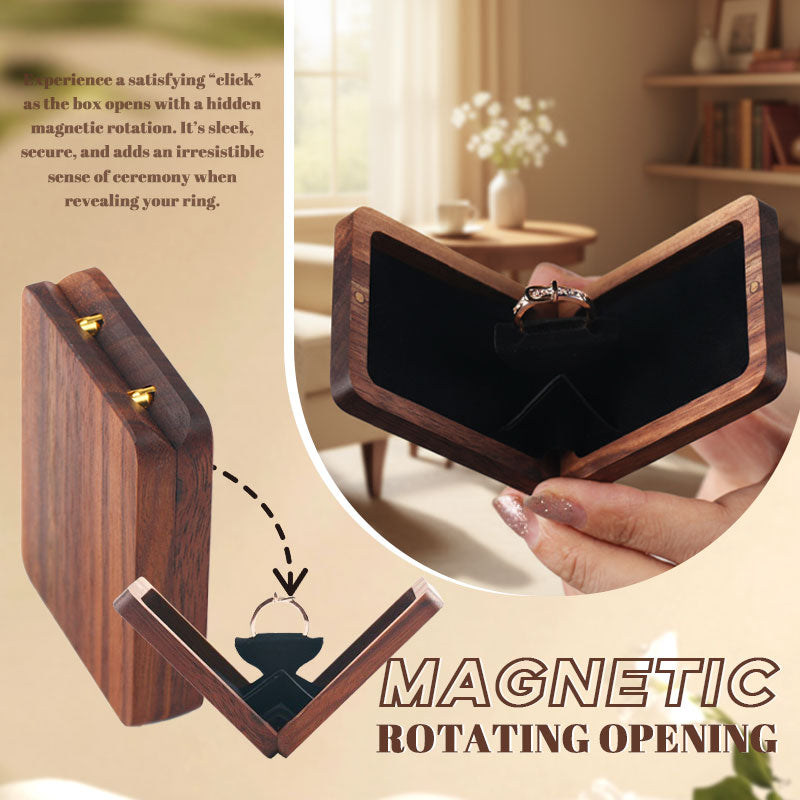 Opbevaringsboks til ringe i valnød - elegant magnetisk roterende design