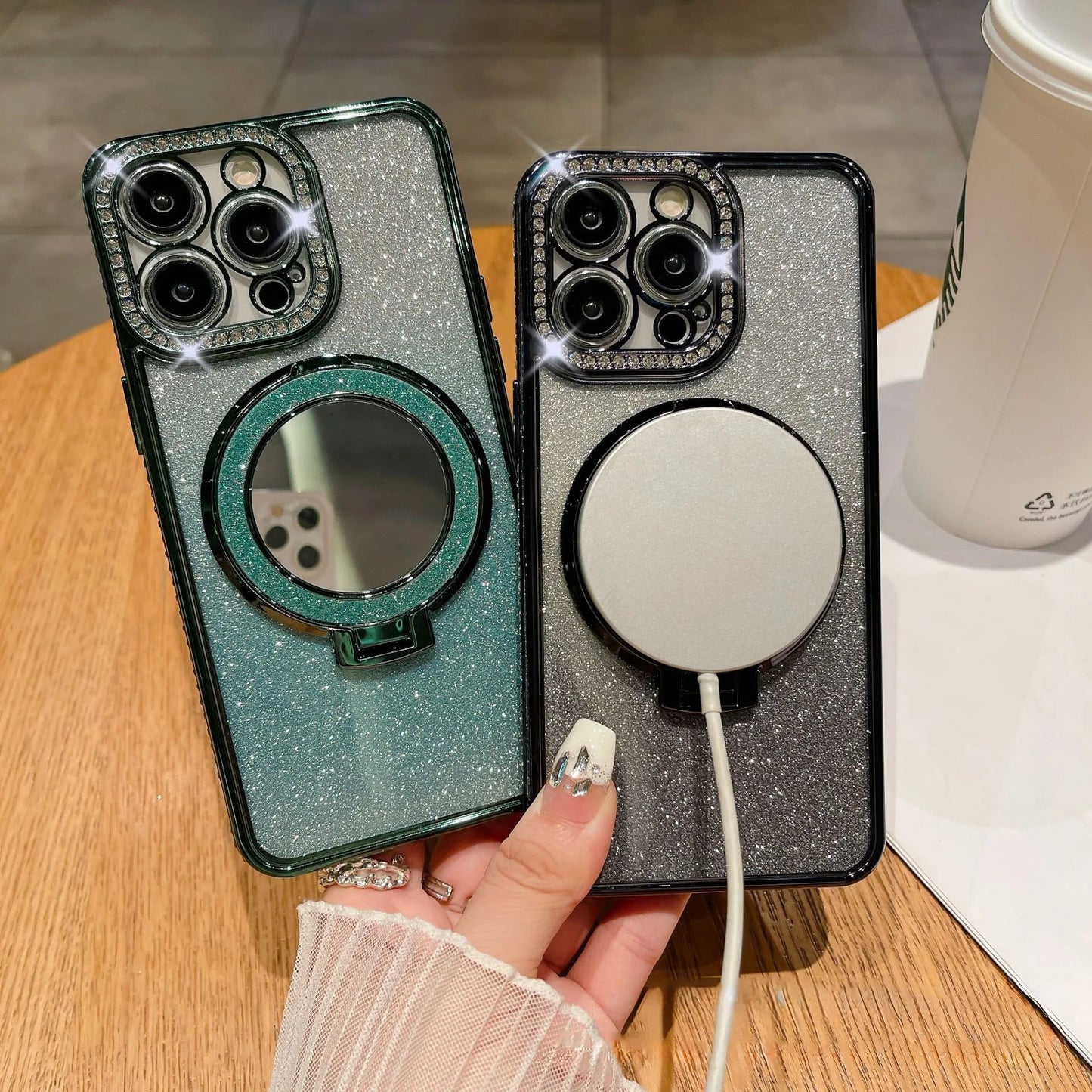 📲✨Gradient Glitter Holder sminkspegel skyddsfodra