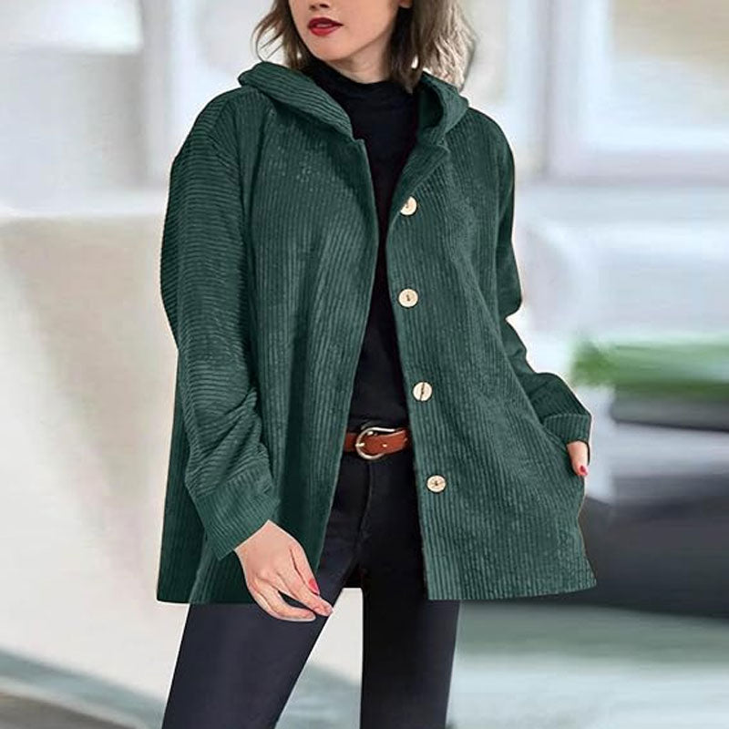 🍂 Efterår og vinter - ny løs jakke med hætte i fløjl til kvinder 🧥