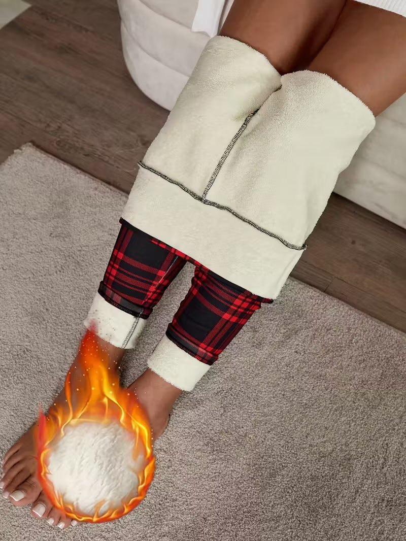 Rutiga leggings för kvinnor – mjuka, stretchiga och snygga vinterkläder 🧣