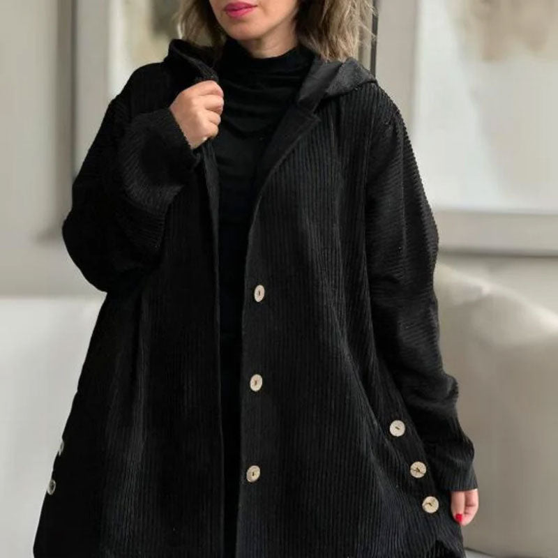 🍂 Efterår og vinter - ny løs jakke med hætte i fløjl til kvinder 🧥