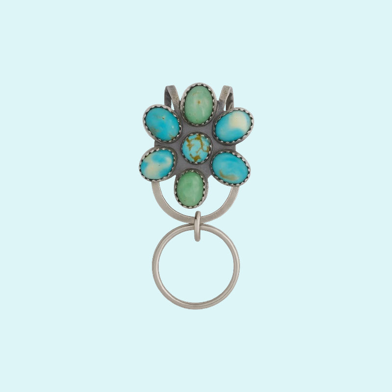 🌼 Nøglering med turkis blomsterklips